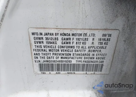 2009 Honda Fit из США, поврежденный, VIN JHMGE88249S015203